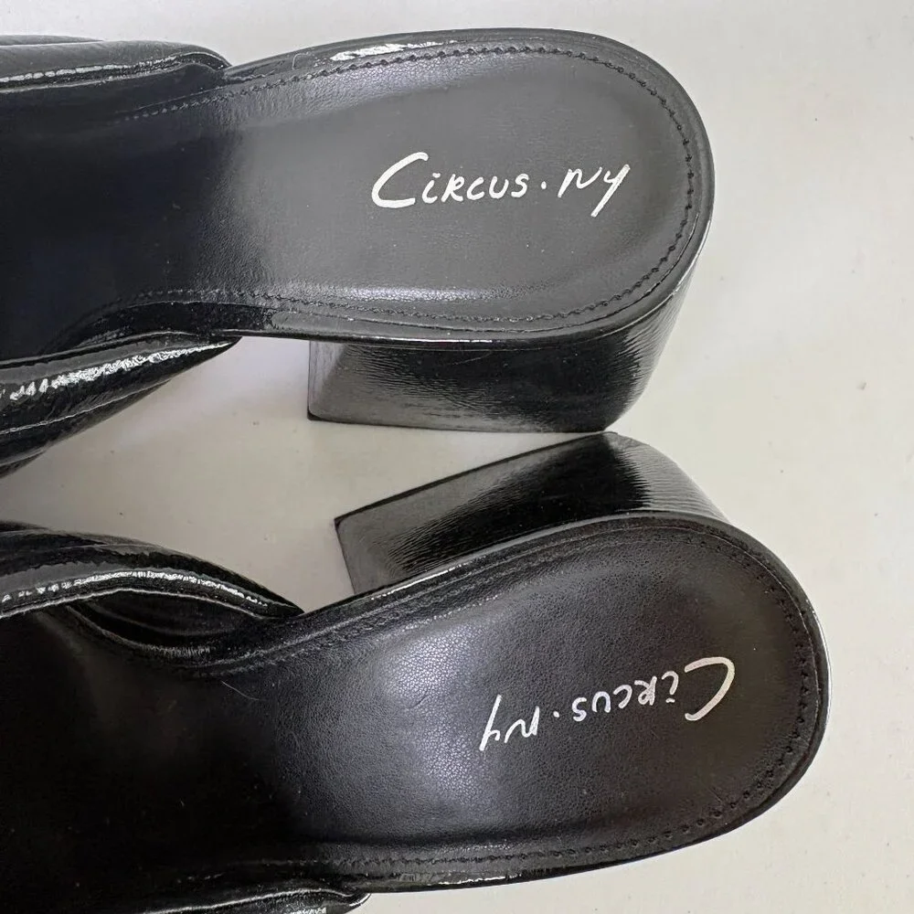 Circus Sam Edelman Marlie Platform Block Heel‎ Sandals Size 9.5 M Black Patent